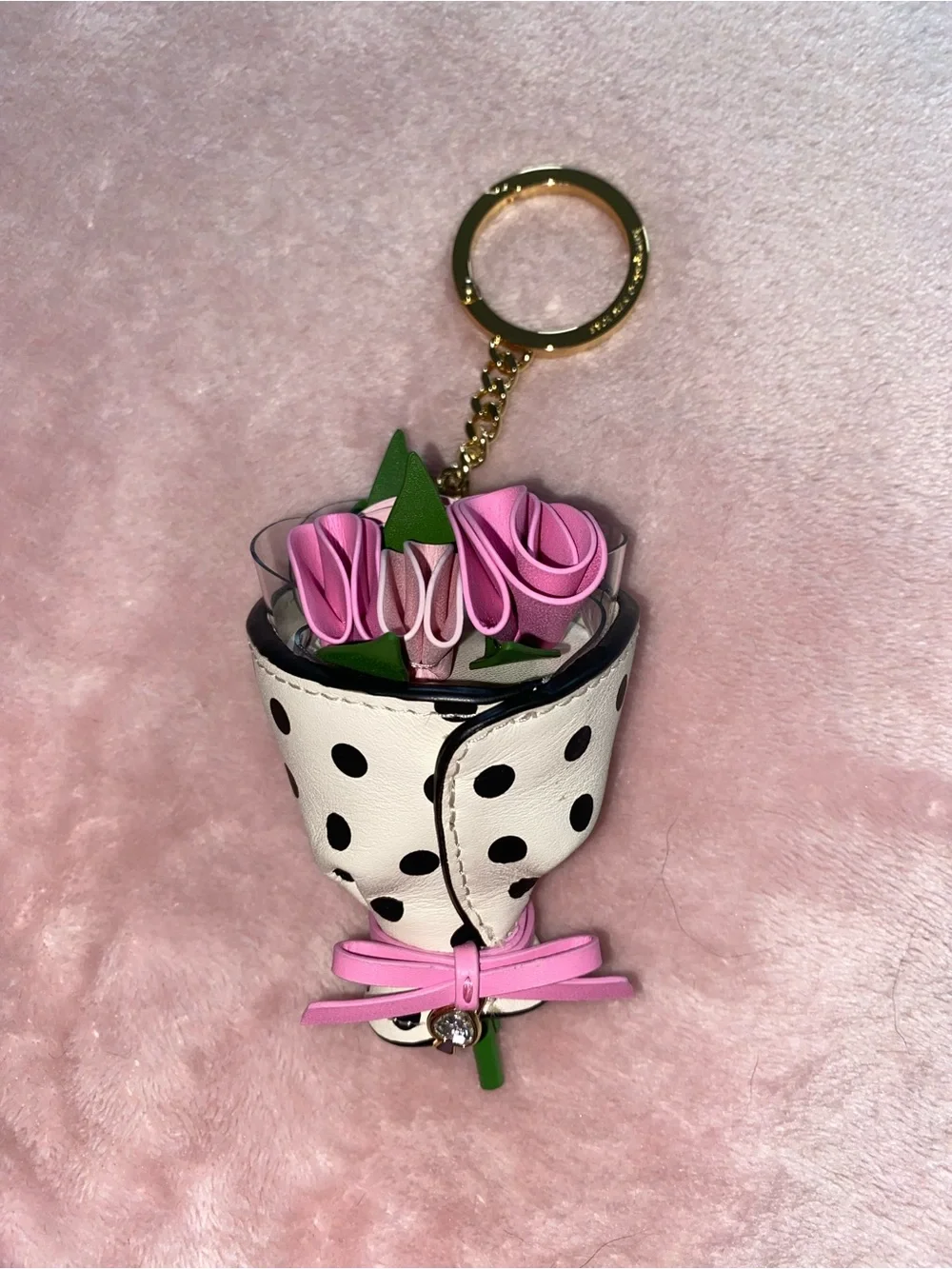 kate spade Pink & White Polka Dot 3D Flower Bouquet Keychain